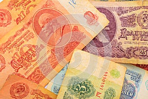 Banknote soviet union. USSR money. Historical heritage. Background