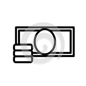 Banknote and stack of coins. Money simple black and white outline icon. Flat vector illustration. Isolated on white.