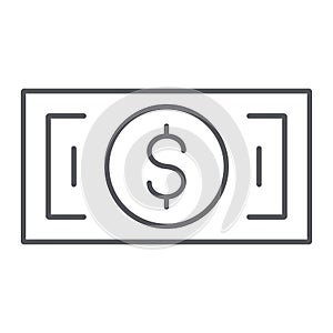 Banknote thin line icon, cash and money, dollar sign, vector graphics, a linear pattern on a white background.