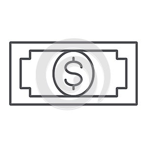 Banknote thin line icon, finance and money, cash sign, vector graphics, a linear pattern on a white background.