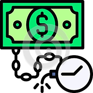 Banknote with Timebomb icon, Bankruptcy related vector