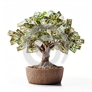 banknote tree isolated on white background.Generative ai