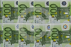 Banknotes 100 euros beautifully laid out. Euro euro money