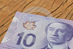 Banknotes of Canadian currency: Dollar. Close up of cash bills o