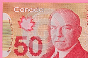 Banknotes of Canadian currency: Dollar. Detail close up shot