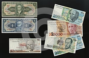 Banknotes of the Central Bank of Brazil samples withdrawn from circulation.