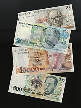 Banknotes of the Central Bank of Brazil samples withdrawn from circulation.