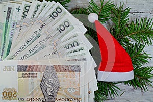 Banknotes on Christmas gifts - Christmas shopping