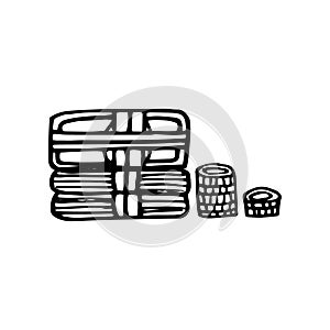 banknotes and coins. hand drawn in doodle style. vector, line art, nordic, scandinavian, minimalism, monochrome. icon