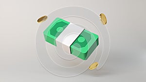 Banknotes and Coins Icon. Saving Money Concept. 3D Render.