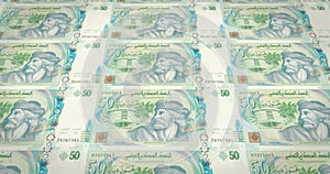Banknotes of fifty tunisian dinars of Tunisia, cash money, loop