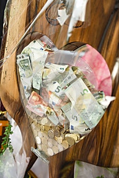 Banknotes filled in a glass