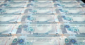 Banknotes of five bahraini dinars of Bahrain rolling, cash money