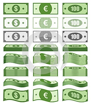 Banknotes, greenback banknote, money pile, stacked cash. Casino bonus, profits and income earnings photo