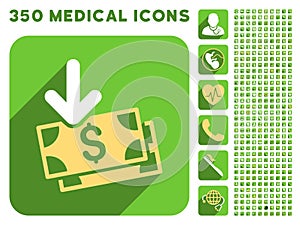 Banknotes Income Icon and Medical Longshadow Icon Set