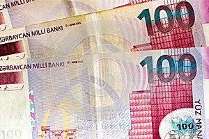 Banknotes of 100 manats. Republic of Azerbaijan
