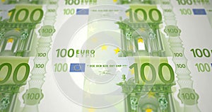 Banknotes of one hundred euros on print, loop