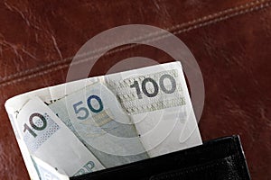 Banknotes protrude from the wallet, PLN currency