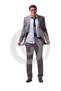 The bankrupt businessman isolated on white background