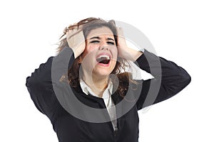 Bankrupt businesswoman crying desolated