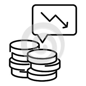 Bankrupt coin stack icon, outline style