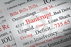 Bankrupt Concept with Words Red and Black photo
