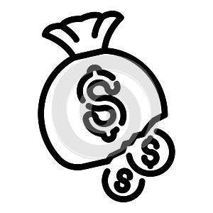 Bankrupt money bag icon, outline style