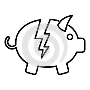 Bankrupt piggy bank icon, outline style