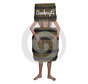 Bankruptcy Bankrupt Man Wearing A Barrel Illustration