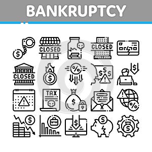 Bankruptcy Business Collection Icons Set Vector