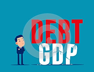 Bankruptcy business high risk of debt bloat concept. Debt to GDP crisis, Gross domestic product as recession indicator ratio