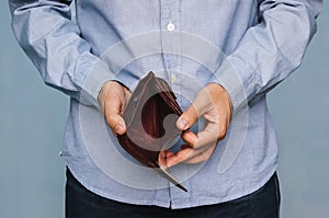 Bankruptcy - Business Person holding an empty wallet