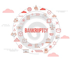 bankruptcy financial concept with icon set template banner and circle round shape