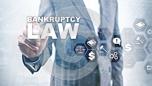 Bankruptcy law concept. Insolvency law. Judicial decision lawyer business concept. Mixed media financial background photo