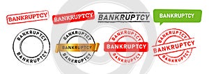 bankruptcy rectangle circle rubber stamp label sticker sign for crisis economy financial photo