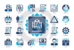 Bankruptcy solid icon set