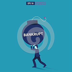 Bankruptcy vector illustration  concept. Businessman with broke company. global financial crisis with arrow decrease symbol.