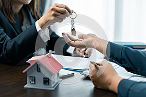 Banks approve loans to buy homes. Real estate agents explain the document for customers who come to contact to buy a house, buy or