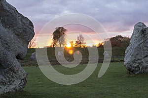 Sunset in Avebury stone circle photo