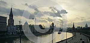The banks of the Moscow river at sunset
