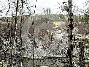 the banks of a small forest river in the early winter in the Middle Urals