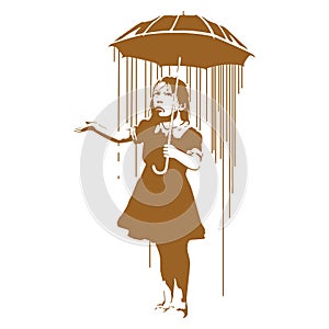 Banksy Rain Umbrella Girl Printable Vector Stencil