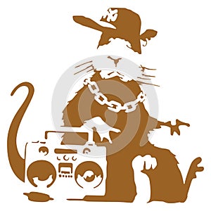 Banksy Rat Mouse with Radio Vector Stencil Art