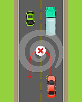 Banned Car U-Turn Flat Vector Diagram
