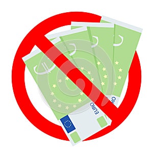 Banned corrupted euro cash. Vector forbidden and prohibited