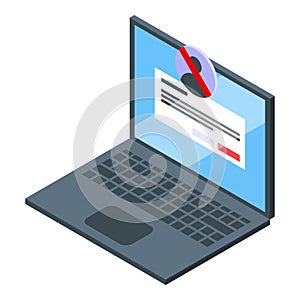 Banned laptop icon isometric vector. Blacklist user