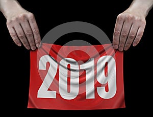 Banner with 2019 in hands