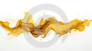 Banner with abstract background explosion of gold ink, paint in water on white background