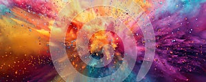 Banner of abstract colorful background. Pattern of bright festive burst of multicolored powder. Splash of color paint