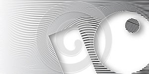 Banner Abstract wave striped geometric white and gray color gradient background. Wavy lines in paper cutting style with copy space
